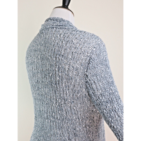 Eileen Fisher Size L Cotton Knobby Knit Draped Cardigan Gray - Picture 5 of 10